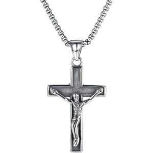Vintage Kruis hanger Jezus kettingen voor mannen jongen roestvrij staal natuur steen ketting christelijke religieuze mannelijke sieraden