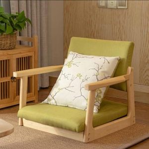 Massief houten poten tatami stoel met armleuning en rugleuning vloerstoel Japanse stijl comfortabel kussen lage stoel (kleur: groen, maat: 54 x 24 x 49 cm)
