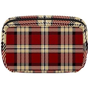 Rode Gele Geruite Geruite Patroon Reis Gepersonaliseerde Make-upzak Cosmetische Zak Toiletry tas voor vrouwen en meisjes, Meerkleurig, 17.5x7x10.5cm/6.9x4.1x2.8in