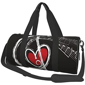 Muziek symbolen liefde reizen plunjezak gym draagtas lichtgewicht bagage tas voor weekend sport vakantie, zwart, één maat, Zwart, Eén maat