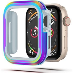 V-MOTA Aluminiumlegering behuizing combinatie van zacht rubber (TPU) en luchtvaartkwaliteit aluminium, compatibel met Apple Watch Series 6/5/4/SE, iWatch (40 mm, regenboog)