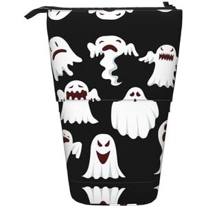 Nbtghga Grappige Witte Ghost Print Potlood Telescopische Klassieke Kunsten Stand Up Potlood Case Organizer Potlood Houder Make-up Tas Gift, Zwart, Eén maat