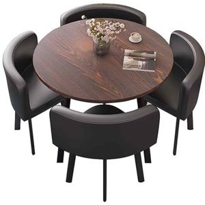 SWHSWQ Terrasmeubelhoezen ronde tafel en stoelen, ronde eetkamertafelset, kantoor/onderhandeling receptie tafels, PU rugleuning stoel (één tafel, vier stoelen)