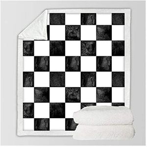W-L Warme deken Schaakbord Dekens Voor Bedden Zwart-Wit Pluche Spreien Games Beddengoed Vierkanten Tiener Jongens Zachte Sherpa Deken (Maat: 150cmx200cm)
