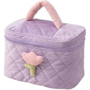 Vrouwen Tulp Bloemen Pouch Grote Capaciteit Reizen Cosmetische Tas Corduroy Rits Zakken Draagbare Opslag Make Up Organizer, Paarse Emmer Tas, Eén maat