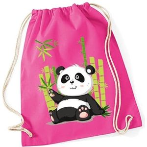 Gymtas voor kinderen, motief Panda Paul met bamboe, schoenenzak, sportrugzak, jute tas om aan te trekken, voor meisjes en jongens, stoffen tas met koord voor school, kleuterschool, vrije tijd, roze