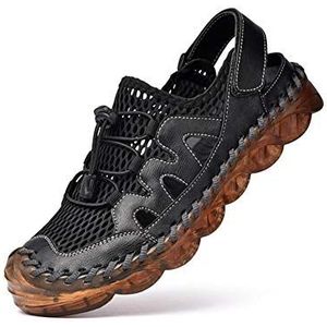 Hdbcbdj sandalen voor heren Heren Sandalen New ademend Leather Mesh Patchwork Male Sandals Soft Sole Outdoor Beach Shoes Antislip Water Walking Shoes (Color : Schwarz, Size : 45 EU)