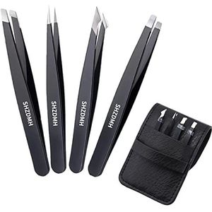 Wenkbrauwpincet, 4 stuks professionele roestvrijstalen precisie-pincet, plukgereedschap voor ingegroeide haarverwijdering en gezichtshaar