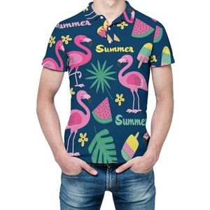 Tropisch blad flamingo-ijs heren shirt met korte mouwen golfshirts regular fit tennis T-shirt casual business tops