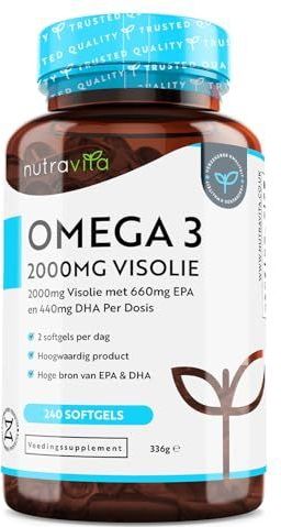 Nutravita 2000mg Omega 3 Visolie - 240 Hoge Dosering Omega 3 Softgel Capsules (4 Maanden Voorraad) - 660mg EPA en 440mg DHA