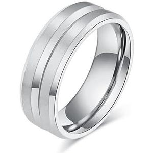 Eenvoudige V-groef geborsteld fortitanium stalen ring ring mannen en vrouwen unisex stijl commuter wear hand sieraden accessoires (Color : Steel, Size : 8#)