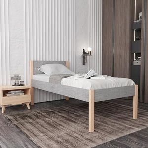 Hansales seniorenbed 100x200 cm Triin Scandi Style zonder rolframe - met stoffen bekleding - kleur grijs - gemaakt van behandeld FSC® massief berkenhout - kleur bruin