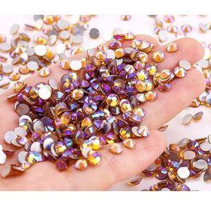 Strass voor kleding, Crystal AB Rhinestone Nail Gems Flatback Multicolor SS4-SS30(Gold yellow AB,SS12-1440pcs)
