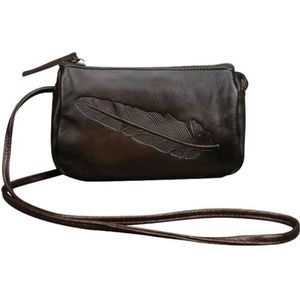 Lederen Hobos Schoudertassen Retro Vintage Stijl Veer Patroon Slouch Bag Koeienhuid Handtassen voor Vrouwen Cross-Body Tassen, donkerbruin, 22*8*12cm