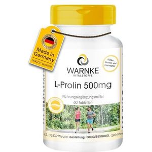 L-Proline 500mg - hoge dosering & veganistisch - Aminozuur - 60 tabletten | Warnke Vitalstoffe - Duitse apothekerskwalitei