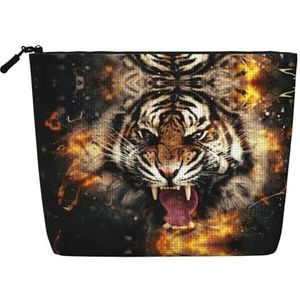 Brullende Tiger Print Make-uptas Reizen Toilettas, Reizen Make-uptas,Draagbare Vrouwen Make-up Organizer Case, Zwart, Eén maat