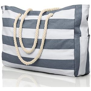 oscaurt Strandtas, strepen, tote bag, badtas, waterdicht, strandtas, groot, met ritssluiting, shopper, tas, strandtas, XXL, familie, boodschappentas, schoudertas, universiteit, reistas, reistas,