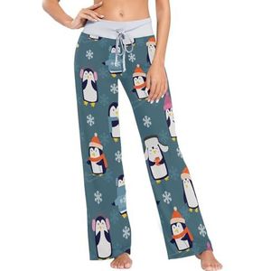 Mnsruu Dames pyjamabroek Kerstmis pinguïns sneeuwvlokken, C124, L