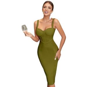 jurken voor dames Dames bustier midi cami bodycon cocktailparty bandagejurk met rits op de rug (Color : Olive Green, Size : M)