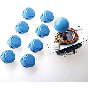 Sanwa JLF-TP-8YT Joystick + Sanwa 8 stuks OBSF-30 drukknopbundel kit kleur: blauw - voor Arcade Game 4 & 8-weg verstelbaar, compatibel met Catz Mad SF4 Tournament Joystick S@NWA
