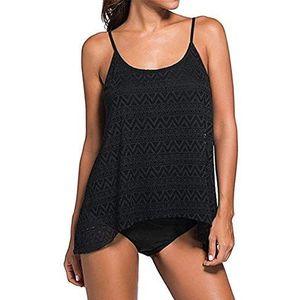 Sucor Sportieve tankini voor dames, mesh, tweedelig badpak, elegant badpak, beachwear met bikinislip, plus size, zwart, XXL