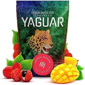 Yerba Mate Yaguar Energia Guarana 500g | Yerba Mate thee met fruit | Mate thee zeer hoog in cafeïne Hoge kwaliteit | Glutenvrij | Extra sterke stimulatie