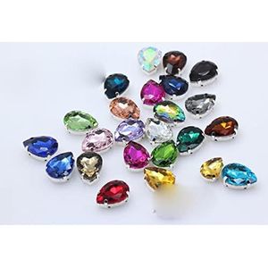4-40MM 24-Kleuren Naai op Water Drops Strass Crystal Zilveren Klauw Knop Teardrop Voor Sieraden/Jurk Tas Schoen Diy Trims-Mix kleuren, 13x18mm 12st