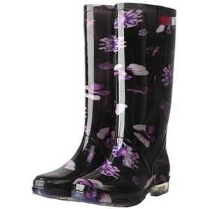 Tuinschoenen for dames, waterdichte regenlaarzen for dames - comfortabel interieur, brede kuitlaarzen for dames - gemakkelijk aan en uit te trekken(Plum color_37)