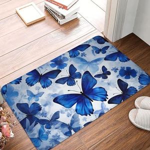 YNCATXZ Blauwe Vlinders deurmat 40 x 60 cm antislip indoor outdoor mat welkomstmat wasbaar deurmat voor entree deurmat absorberende flanellen badmatten
