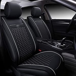 Stoelhoezen Beschermhoezen 5 Seat Pu Lederen Auto Bekleding Voor Kia Voor Sportage Voor Ceed Voor Rio Voor Niro Voor Stinger Voor Optima Voor Soul Voor Forte Voor Spectra Voor Sorento(Black white no p