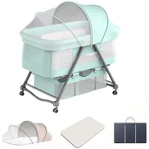 3-in-1 babymand, draagbaar, met opbergmand, schommelstoel, bed, nachtkastje, box, in hoogte verstelbaar, grote opbergtas (kleur: groen)