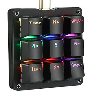Koolertron Mechanisch, eenhands macro-toetsenbord, led-achtergrondverlichting, draagbaar mini-eenhands mechanisch gamingtoetsenbord voor OSU! met 9 volledig programmeerbare toetsen (zwart/RGB achtergrondverlichting/blauwe schakelaars)