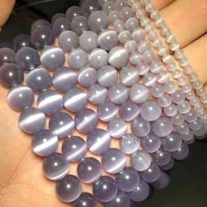 Gemengde kleuren Cat's Eye opaal natuursteen 4/6/8/10/12MM Spacer glas Losse kralen voor sieraden maken DIY armbanden Bevindingen-Licht Violet-8mm 47pcs