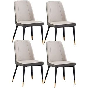 GEIRONV Eetkamerstoelen set van 4, kunstleer moderne woonkamer accentstoelen waterdichte lederen zijstoel met metalen poten stoelen Eetstoelen (Color : Gris, Size : 87 * 47 * 47cm)