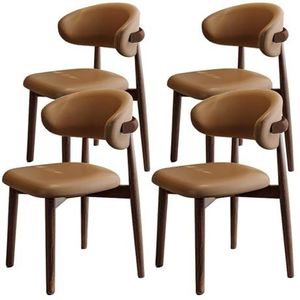 Maaltijd Stoelen Eetkamerstoelen Set van 4, Keuken Eetkamerstoelen Gebogen Rugleuning Gestoffeerde Mid Century Moderne Eetkamerstoelen met Houten Poten, Oranje(Walnuted Legs,4PCS)