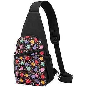 Kleurrijke Olifant Print Sling Rugzak Unisex Sport Borst Zakken Crossbody Schoudertas, Zwart, Eén maat