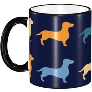 Mok, 330 ml keramische kop koffiekopje theekop voor keuken restaurant kantoor, teckel blauw oranje hond