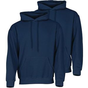 Fruit of the Loom Dubbelpak Classic Hoodie voor heren, verpakking van 2 stuks + gratis MyShirt stoffen zak, Kleur: marineblauw, M