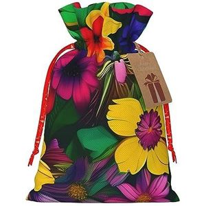 Regenboog bloemen patroon trekkoord kerst cadeau tas-met rustieke aantrekkingskracht, perfect voor al uw behoeften aan het geven van geschenken
