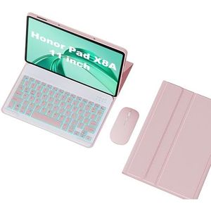 Toetsenbordhoes voor Honor Pad X8A 11 Inch 2024, Afneembaar Draadloos Toetsenbord Met Achtergrondverlichting En Beschermhoes, Tabletmuis,Roze