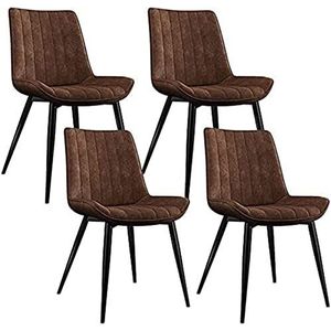 GEIRONV moderne keukenstoelen set van 4, for terras thuis woonkamer koffiestoel mat leer zwart metaal antislip voeten stoelen Eetstoelen (Color : Brown, Size : 45x43x84cm)