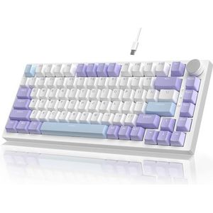 YINDIAO AK820 Mechanisch Toetsenbord met Knop,75% ANSI-Indeling,82 Toetsen Bedraad Gamingtoetsenbord,5 Geluidsabsorberend Schuim,Hot-Swapp,Lineaire Schakelaar,RGB-Licht,voor PC,MAC (Paars)