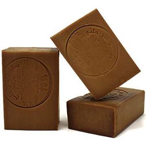 Handgemaakte originele Aleppo-zeep - met olijfolie en 70% laurierolie - traditionele, pure en organische zeep - geschikt voor kinderen en een gevoelige huid - 3 zeepjes