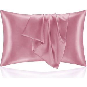 Kussensloop, 50 x 80 cm, van satijn, beschermt huid en haar, Oeko-Tex®-gecertificeerd, ultrazacht en hypoallergeen, 2 kussenslopen met ritssluiting, fuchsia