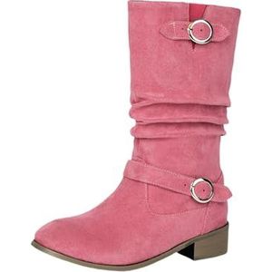 Plus Size Enkellaarsjes Damesmode Korte Laarzen Met Dubbele Gesp Retro Suède Enkellaarsjes Instaplaarzen Met Lage Hak Casual Instapschoenen for Lente, Herfst(Pink,43 EU)