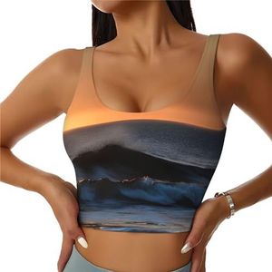 Last Sun Rays of Over The Sea Waves Print Comfortabel Dames Sportvest Yoga Workout Vest voor Vrouwen Lichtgewicht Zomer, Zwart, S