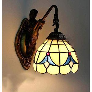 1 Lichte Zeemeermin Wandlamp Tiffany Stijl Verlichting, Gekleurde Glazen Lampenkap, Retro Wandlamp, Slaapkamer Lamp, Woonkamer Lamp, Gang Lamp, Badkamer Spiegel Spot