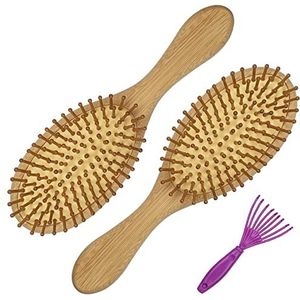 Firschoie Haarborstel van bamboe, antistatische massage van de hoofdhuid vermindert kroezen en breuk, geschikt voor lang, krullend en gespleten haar