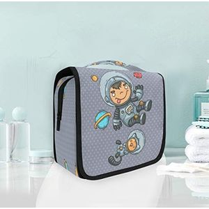 Astronaut Ruimte Grijs Kunst Opknoping Opvouwbare Toilettas Make-up Reizen Organizer Tassen Case voor Vrouwen Meisjes Badkamer