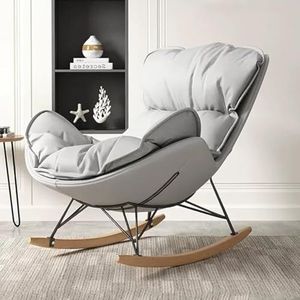 AMAZWI Woonkamer Slaapkamer Schommelstoel Accentstoelen Gestoffeerde Schommelstoel, Relax Lounge Vrijetijdsstoel Sofa Stoelen, Met Massief Houten Basis(Light Gray)